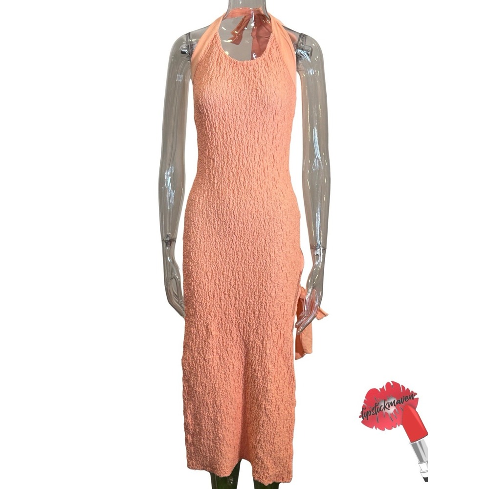 Free People Free-est Halter Top Midi Dress Women Small Coral Beachy Tie Split